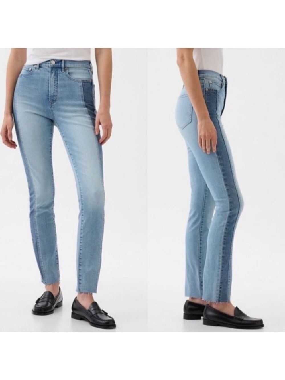 GAP 33/16 Blue Vintage Slim High Rise Light Wash Two Tone Stripe Raw Hem Jeans